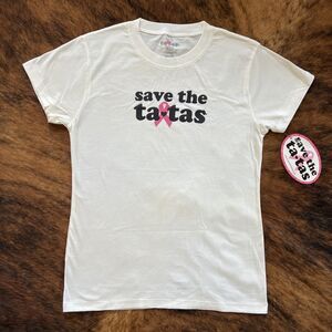 NWT! Breast Cancer NEW T Shirt Size M Save the Ta-Tas White Short Sleeves